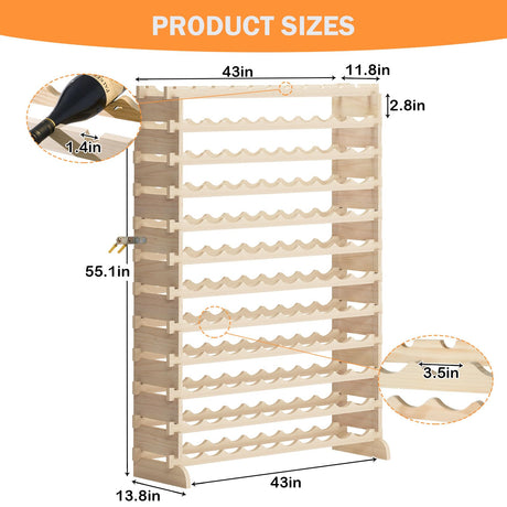 SDHYL 120 Bottles-12 Rows Stackable Modular Wine Holder Rack, Wine Storage Rack, Solid Wooden Wine Display Shelves (12 Rows x 10 Bottles/Row) SDHYL