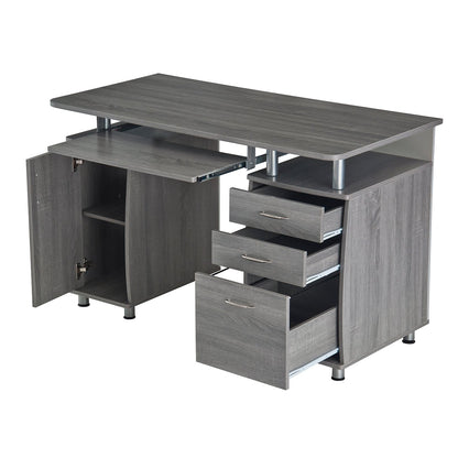 47.5'' Computer Desk with File Cabinet and Drawers, Storage Cabinet with Removable Shelf and Ventilation for CPU, Home Office Desk or Computer Workstation with Keyboard Tray, Grey