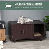 PawHut Wooden Cat Litter Box Enclosure & House, Kitty Hidden Washroom, with End Table Design, Scratcher, & Magnetic Doors, Brown PawHut