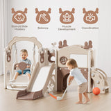 Mloong 12 in 1 Toddler Slide and Swing Set, Kids Slide for Toddlers 1-3 Years Old Baby, Indoor Outdoor with Basketball Hoop Drawing Golf for Kids Easy Assembly(Beige & Rosy Brown)(82×67×41in) mloong