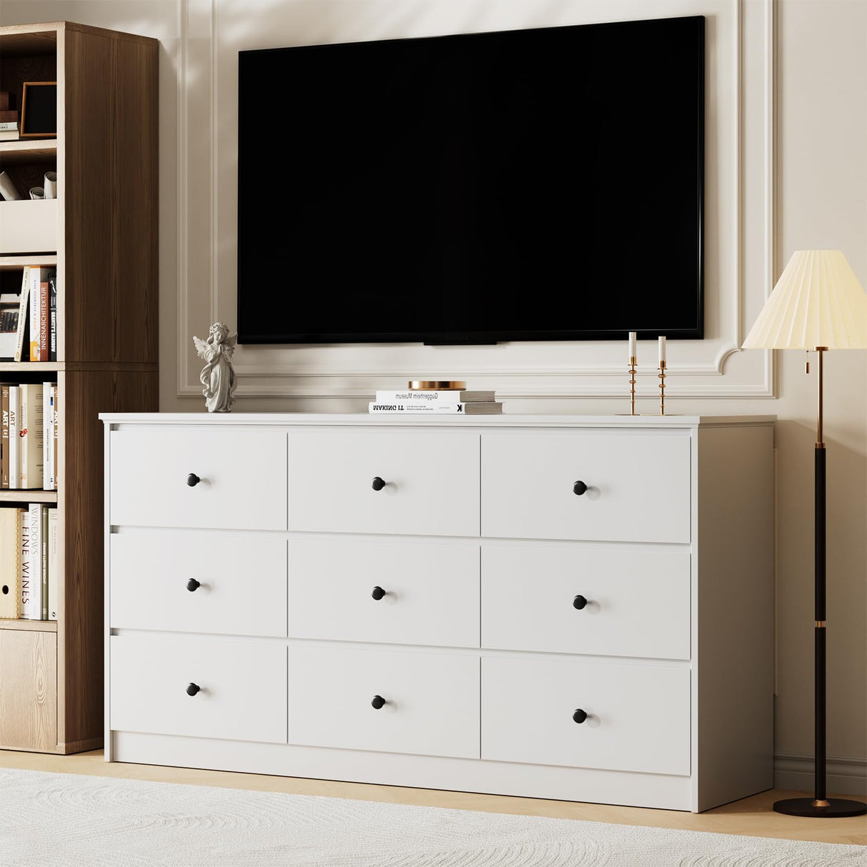 Tradare 9 Drawer Dresser for Bedroom, 59" Wide White Chest of Drawers, Wooden Dresser with 9 Drawers with Ample Storage, Modern Storage Organizer for Hallway,Nursery Tradare