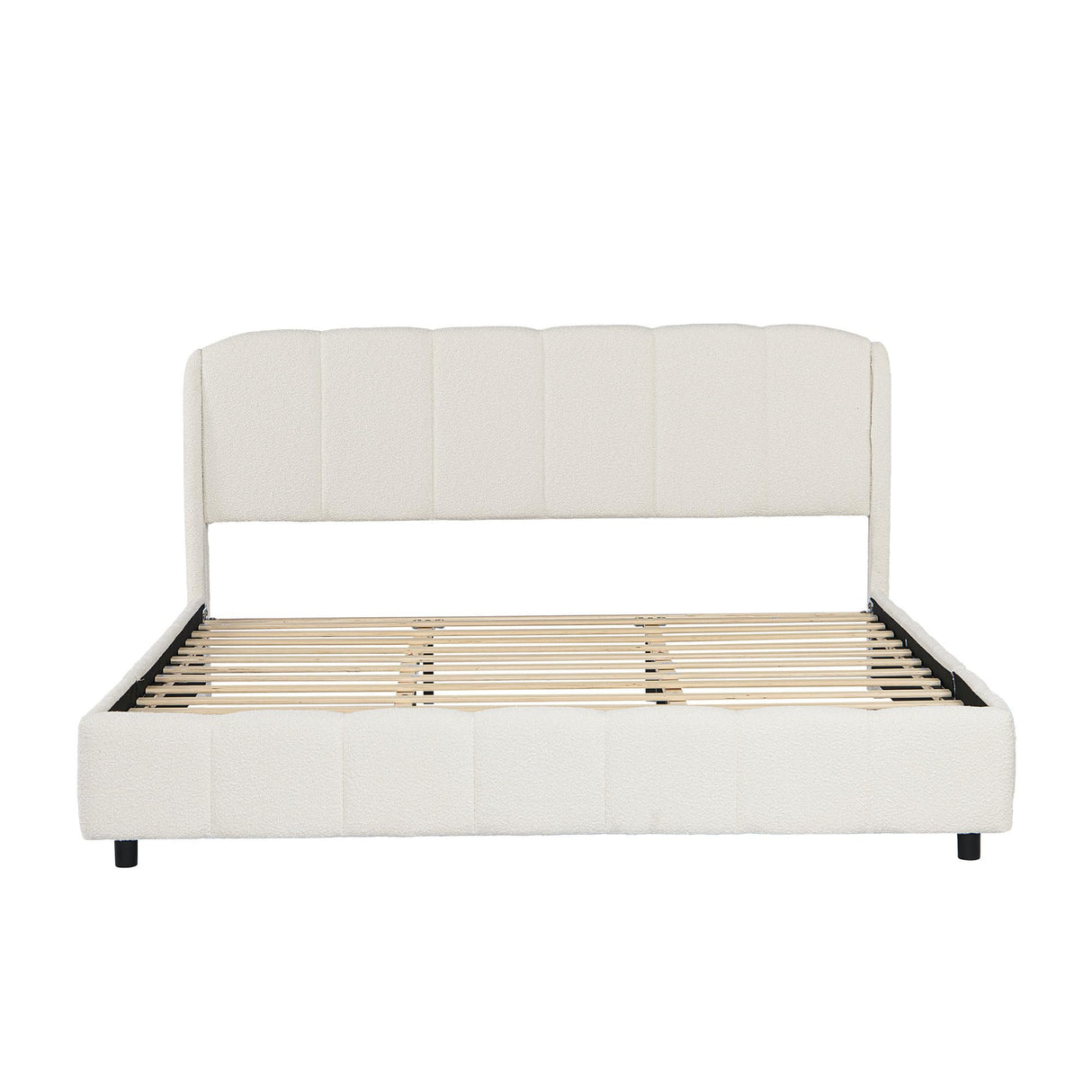 RuiSiSi King Size Upholstered Bed with Curve-Shaped Design Headboard, Boucle Fabric Platform Bed with Sturdy Legs, Modern Bed Frame for Bedroom, No Box Spring Needed, Beige RuiSiSi