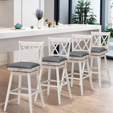 COSTWAY Bar Stool Set of 2, 360° Swivel Bar Height 29.5 inch Bar Stool with Foot Rest Upholstered Cushion & Ergonomic Backrest, Sturdy Frame, for Pub, Restaurant, Home (2, Antique White+ Grey) COSTWAY