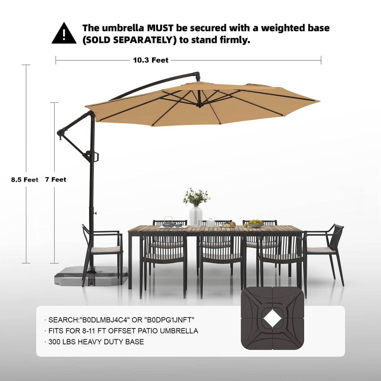 wikiwiki 10ft Patio Umbrellas Offset Outdoor Umbrella Cantilever Hanging Umbrellas w/Infinite Tilt, Fade Resistant Waterproof RECYCLED FABRIC Canopy & Cross Base, for Yard, Garden & Deck, Tan wikiwiki