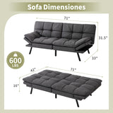 Vipbear 71" Futon Sofa Bed - Convertible Sofa Beds/Adjustable Backrest & Armrest,Detachable Cushion, Loveseat Sleeper for Small Spaces, Apartments & Offices, Grey Futons Vipbear