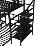 Bellemave Triple Bunk Bed for Kids, Adults, Teens, Twin Over Twin & Twin Metal Bunk Beds for 3 Kids, Triple bunk beds（Heavy Metal, Black with staircases） Bellemave