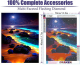 Yunnuo Diamond Art Kits for Adult,Moonlight Beach Diamond Painting for Beginners,DIY Full Drill Paint with Diamond,Moon Scenery Gem Art and Crafts,Office and Home Wall Decor Gifts (12x16inch) Yunnuo