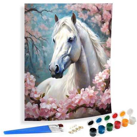 SKRYUIE Paint by Numbers Kit for Adults Beginner Horses, Acrylic Cherry Blossom Oil Painting by Numbers Kits with PaintBrushes Paintwork Art Crafts Canvas for Home Decor 16x20 inch SKRYUIE