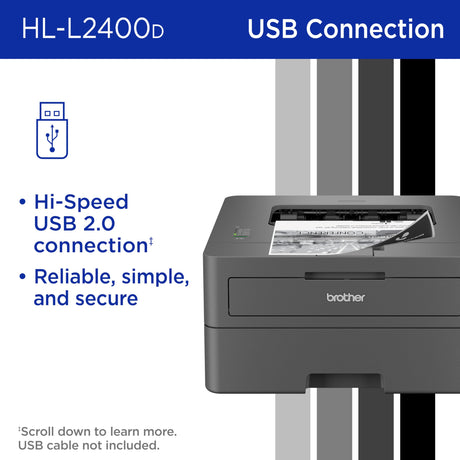 Brother HL-L2400D Compact Monochrome Laser Printer, USB Required (Cable not Included), Black & White Output | Includes Refresh Subscription Trial(1), (Renewed Premium) Brother
