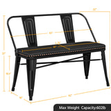 Yaheetech Farmhouse Dining Bench Industrial Metal Bench with Upholstered Seat with and Removable Backrest for Entryway, Garden, Backyard, Black Yaheetech