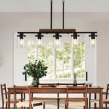 Kitchen Island Lighting,5-Light Dining Room Light Fixture/Chandelier Over Table,Black Modern Rustic Wood Ceiling Pendant Light Fixtures, with Clear Glass Shade,Farmhouse Chandelier (Black, 5-Light) CmnVmn
