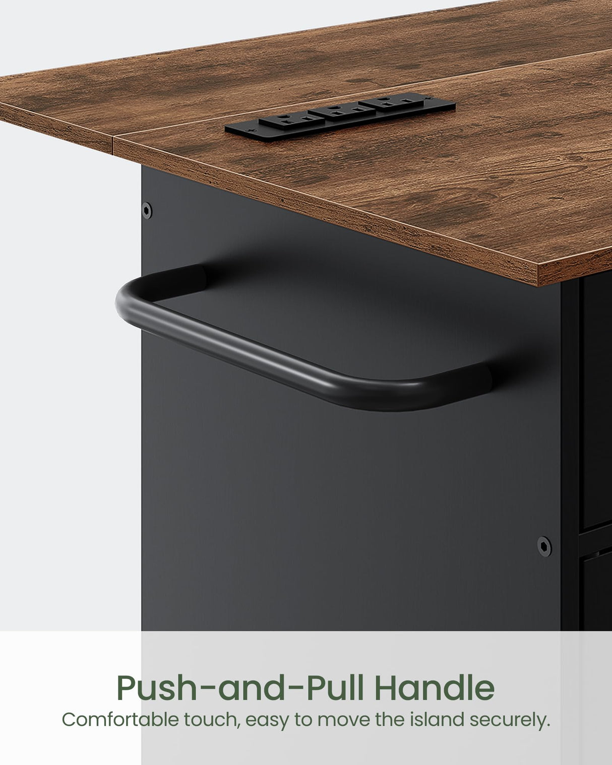 CHOEZON Kitchen Island Cart with Storage, Kitchen Island Table with Charging Station, Rolling Island Cart for Kitchen, 3 AC Outlets, Expandable Tabletop, Black and Rustic Brown MZD01UBFN1 CHOEZON