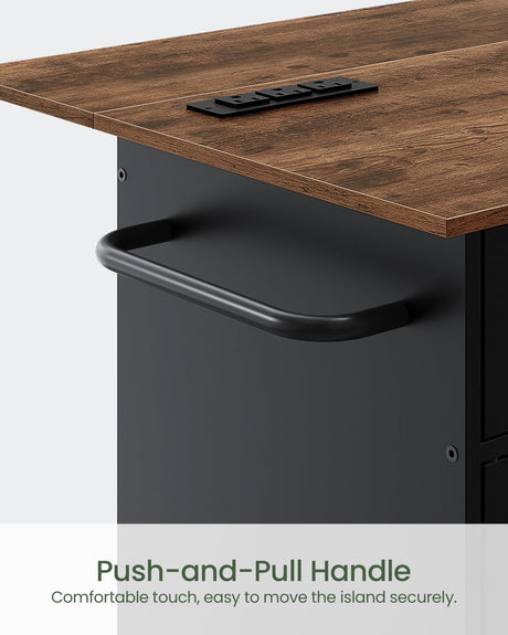 CHOEZON Kitchen Island Cart with Storage, Kitchen Island Table with Charging Station, Rolling Island Cart for Kitchen, 3 AC Outlets, Expandable Tabletop, Black and Rustic Brown MZD01UBFN1 CHOEZON