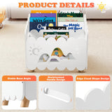 Calmbee Wooden Kids Bookshelf with 2 Adjustable Dividers, Montessori Bookshelf with Animal Carvings for Nursey Room Classroom Playroom, Toy Storage Oragnzier, for Your Baby´s Bedroom, White Calmbee