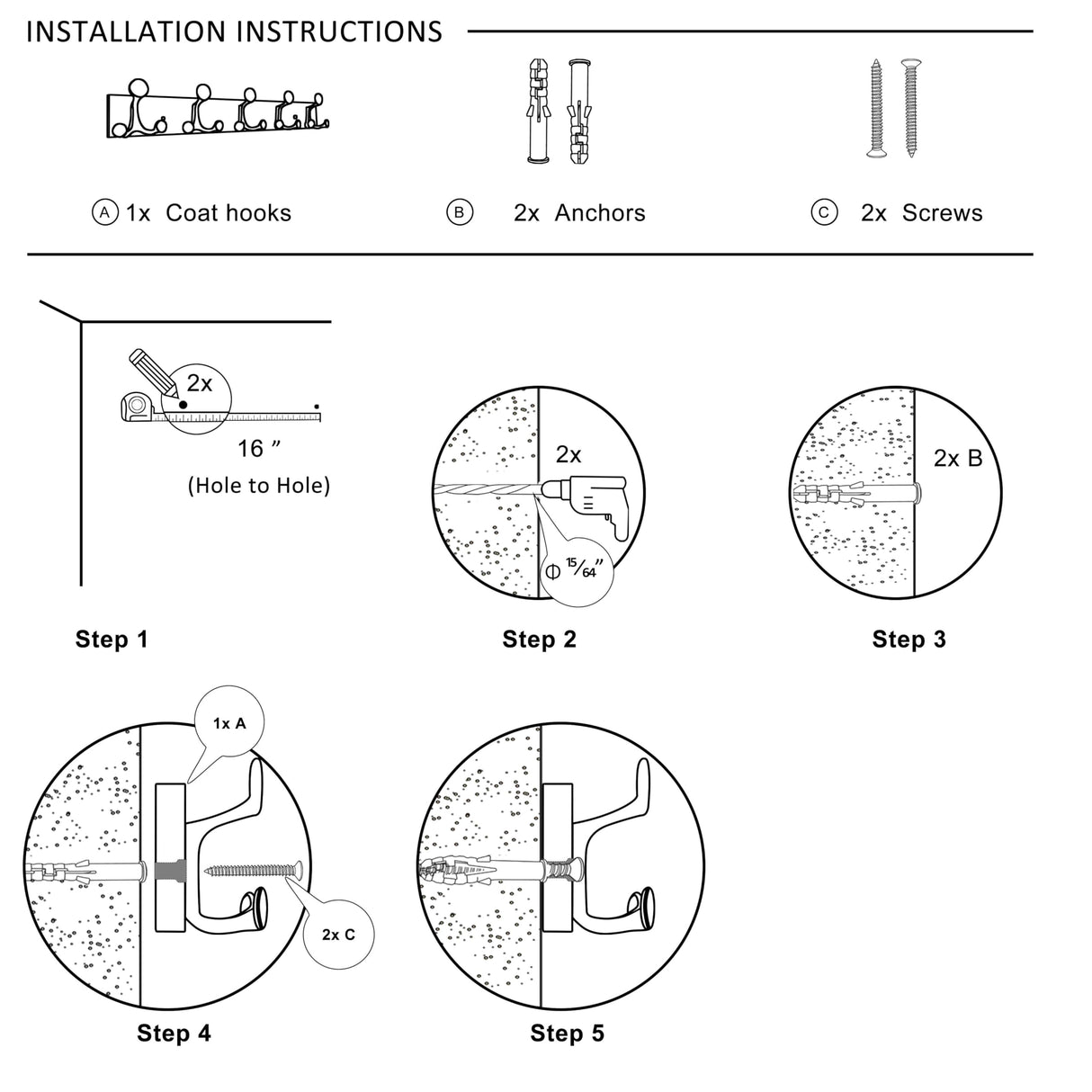 SKOLOO 24-Inch Light Brown Wood Coat Rack Wall Mount with 5 Triple Hooks - Ideal for Family Entrances, Classrooms, and Pet Supplies Storage - Perfect Coat Hooks for Wall SKOLOO