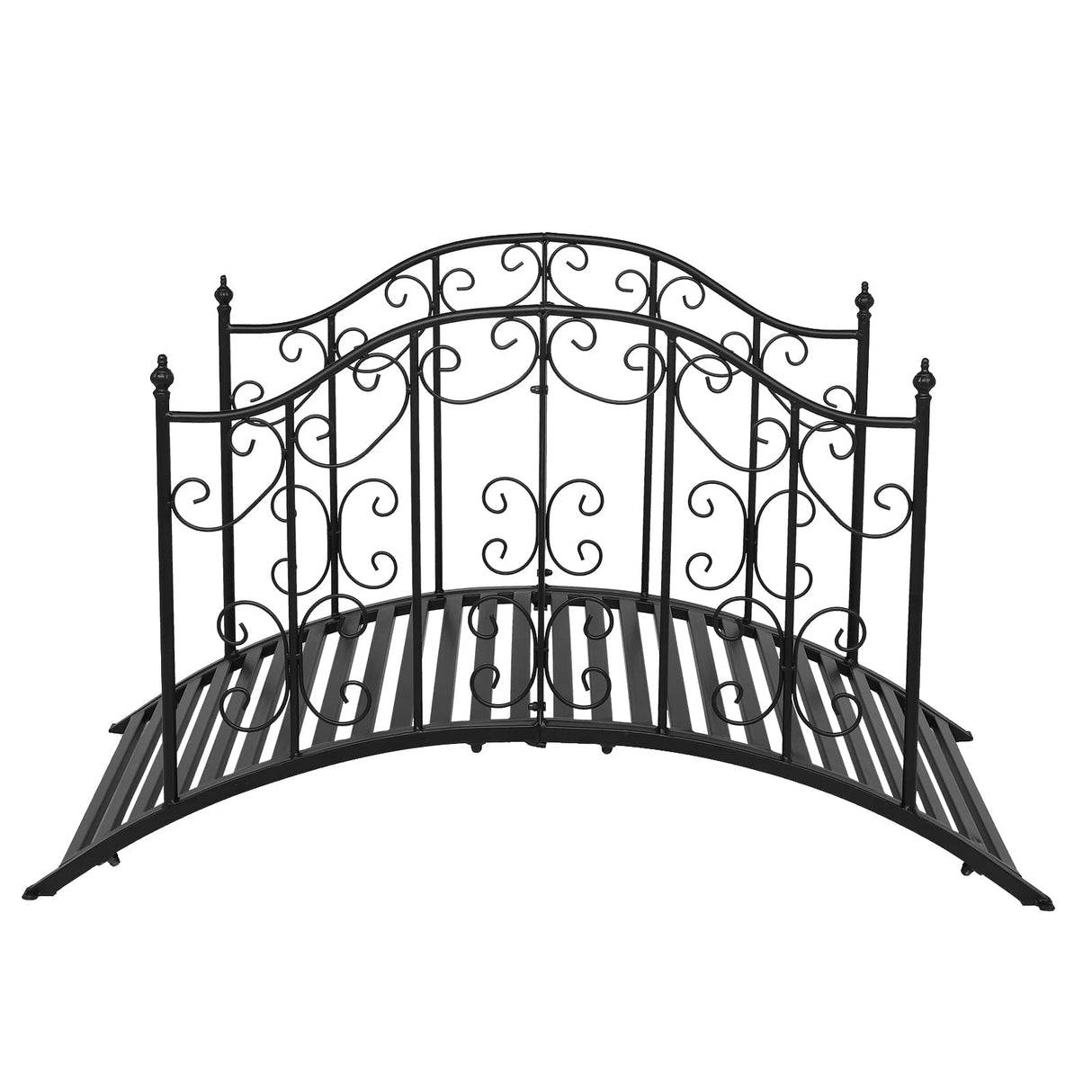 VINGLI Garden Bridge Metal Yard Arch Path Bridge with Patterned Guardrails, Ourdoor Decorative Black Iron Foot Bridge for Pond and Backyard Landscaping-4FT VINGLI