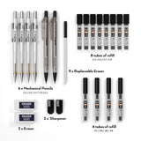 Nicpro 6PCS Art Mechanical Pencil Set, 4PCS Drafting Pencils 0.3 & 0.5 & 0.7 & 0.9 mm & 2PCS 2mm Lead Holder (4B 2B HB 2H) For Writing, Sketching Drawing With 12 Tube Lead Refills Erasers Case Nicpro