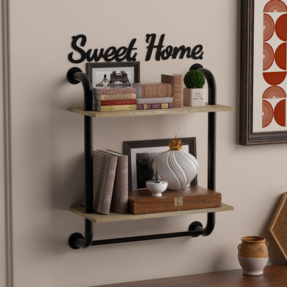 Tinpin Bathroom Shelves Wall Mounted, Farmhouse Bathroom Decor, 2-Tier Rustic Industrial Pipe Shelving, Floating Shelves for Bathroom Kitchen Bedroom Living Room, 17.3 inch - WoodArtSupply