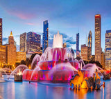 Diamond Painting Adult Painting Kits Chicago Panorama of Chicago Skyline Skyscrapers and Buckingham Fountain at Twiligh Home Bedroom Living Room Art Wall Decoration 16"x20" Puzzle art