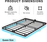 Floating Bed Frame Queen Size with LED Lights Metal Platform Bed No Box Spring Needed Easy to Assemble (Queen (U.S. Standard)) FSJianYi