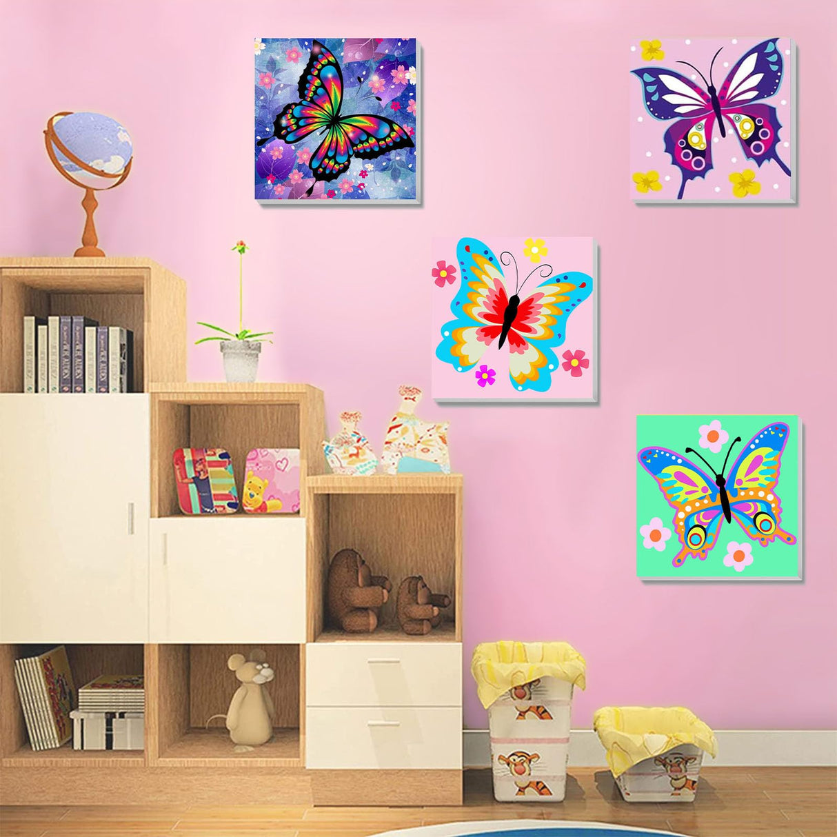 4 Pack Butterfly Paint by Number for Kids with Wooden Frame, Paint by Numbers for Kids Butterflies Ages 4-8-12, Easy Painting with Numbers DIY Acrylic Oil Painting Kits for Home Wall Decor (8X8 inch) xackcme
