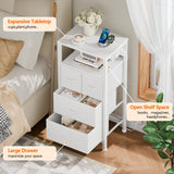 Furnulem 4 Drawer Dresser with Led Light and Charging Station, White Night Stand with Storage Shelf and Fabric & PVC Drawer, 33 Inch Bedside Table, Tall Nightstand for Entryway, Bedroom Furniture Furnulem