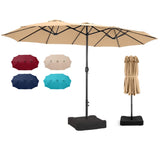 Bigroof 15ft x 9ft Patio Double-Sided Umbrella with Base & Crank, Extra Large Rectangular Outdoor Umbrella for Patio, poolside Lawn & Garden, Beige Bigroof