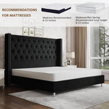Jocisland King Bed Frame Upholstered Bed Wingback Headboard Velvet Tufted Diamond Button/No Box Spring Needed/Easy Assembly/Black Jocisland