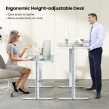 Tangkula Glass Standing Desk with Drawer, 48” x 24” Height Adjustable Electric Stand Up Desk with Tempered Glass Top, Sit Stand Desk with Memory Positions & USB Type-C Outlets for Home Office (White) Tangkula