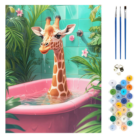 MEIYUDA Giraffe Paint by Numbers Kit, Giraffe in Bathtub Paint by Numbers for Adults Beginners, DIY Funny Animals Acrylic Oil Painting by Number on Canvas for Gift Home Wall Decor 12x16in MEIYUDA