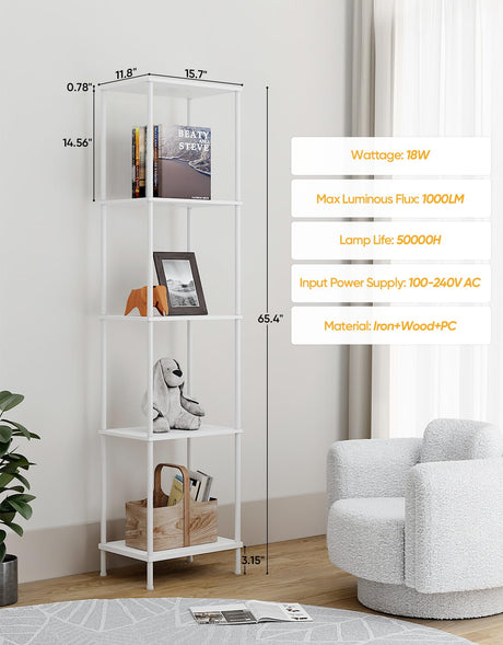 Display Shelf with RGBCW Light, Color Changing Curio Cabinet Floor Lamp with Shelves Corner Standing Column Lamp Etagere Organizer Tower Nightstand Bookcase for Living Room Bedroom Office Décor White PARTPHONER