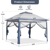 GDY 11x11 Pop Up Canopy Tent, Outdoor Canopy with Netting, Outdoor Gazebo for Backyard, Tent with Wheeled Cover Bag, Blue. GDY