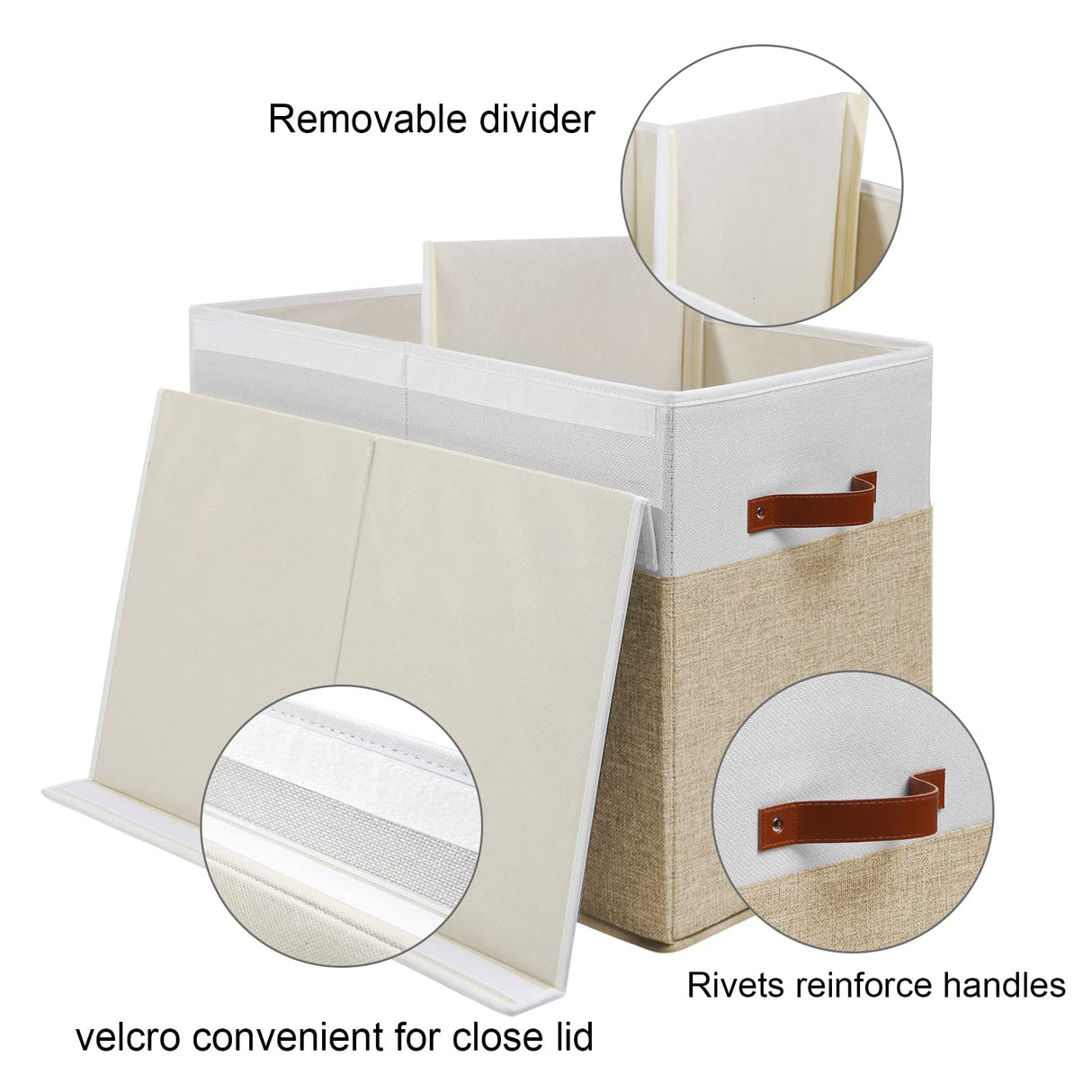 Large Toy Storage Box with Lid, Sturdy Toys Storage Chest Bin Organizer Basket with Dividers for Kids, Boys, Girls, Nursery, Closet, Bedroom, Playroom 25"x13" x16" (Beige and White) Gowee