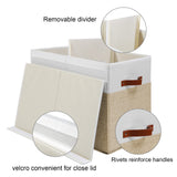 Large Toy Storage Box with Lid, Sturdy Toys Storage Chest Bin Organizer Basket with Dividers for Kids, Boys, Girls, Nursery, Closet, Bedroom, Playroom 25"x13" x16" (Beige and White) Gowee