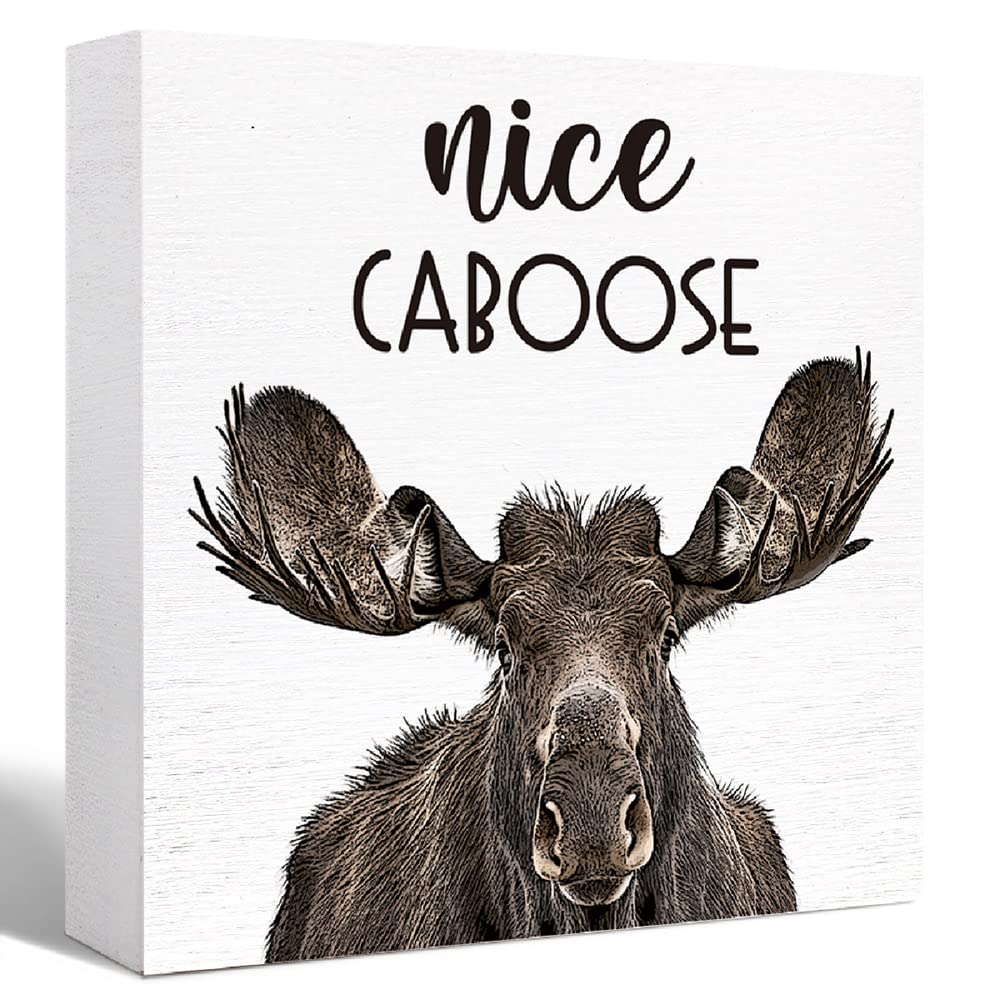 SJNH Funny Bathroom Wood Sign Nice Caboose Funny Moose Wood Block Sign for Bathroom Shelf Toilet Restroom Home Tabletop Desk Decor,Farmhouse Bathroom Wooden Box Sign SJNH