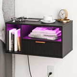 Veegle Black Floating Nightstand with Charging Station and LED Lights,Black Veegle