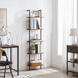 HOOBRO DIY Ladder Shelf, 5-Tier Wooden Wall Mounted Bookshelf, Narrow Bookcase, Display Shelf, Storage Rack, Plant Stand, for Living Room, Bedroom, Study, Balcony, Rustic Brown and Black BF531CJ01 HOOBRO