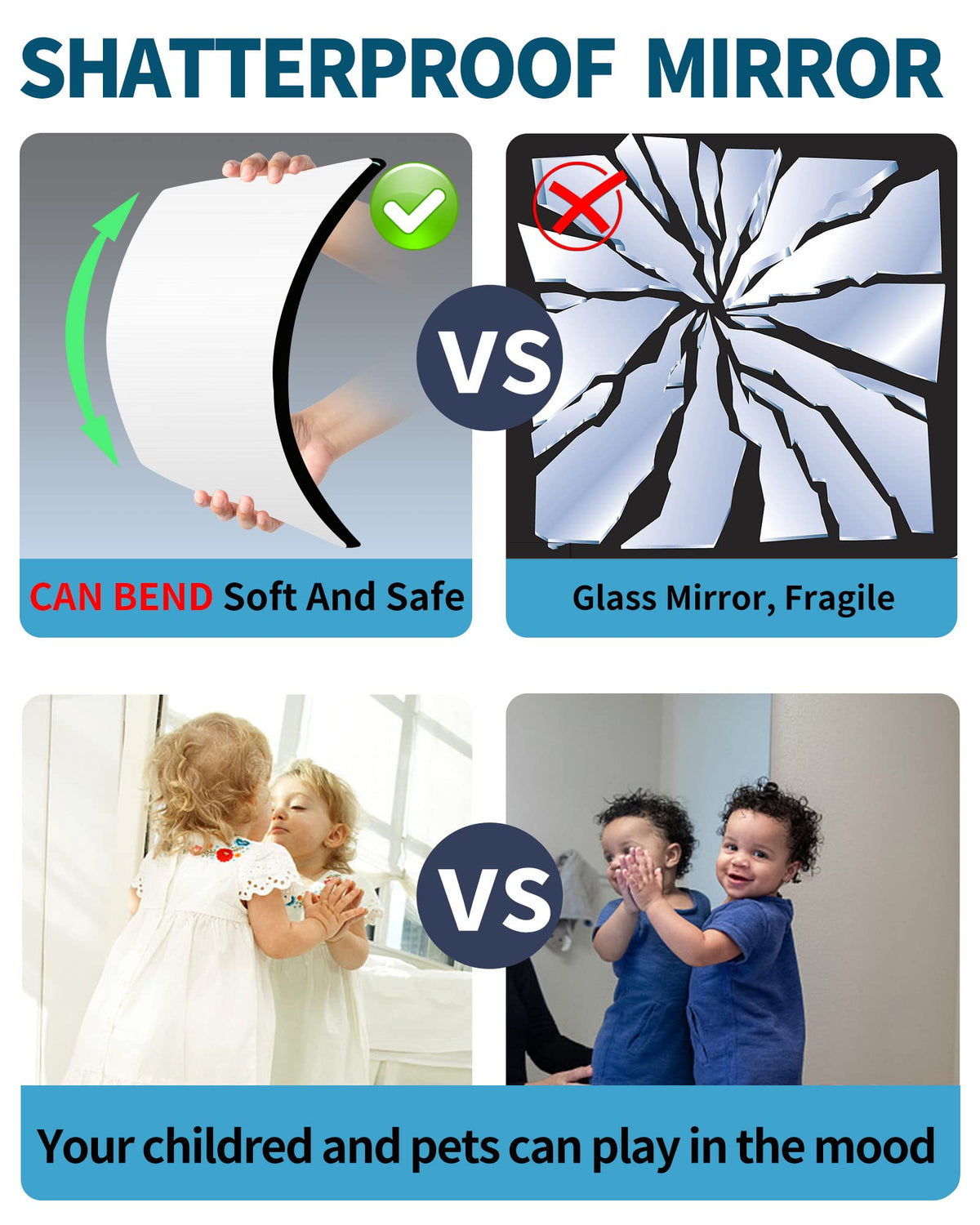 Shatterproof Wall Mirror Full Length for Bedroom, Plexiglass Gym Mirrors For Home, Extra Thick: 0.12 inch, 12 x 12 inch x 4 Pcs, Workout Mirrors Safe for Kids, Over The Door, Long Wall Mounted UNBREAKABL MIRO