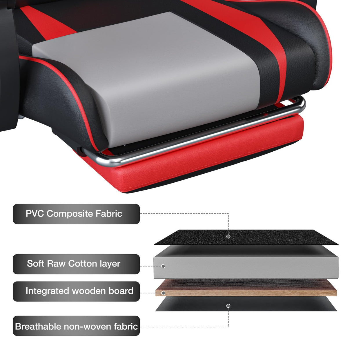 HOFFREE Massage Gaming Chair for Kids Computer Gamer Chair with Footrest and Lumbar Support Reclining PC Game Chair with Headrest for Gaming Room Red and Black HOFFREE