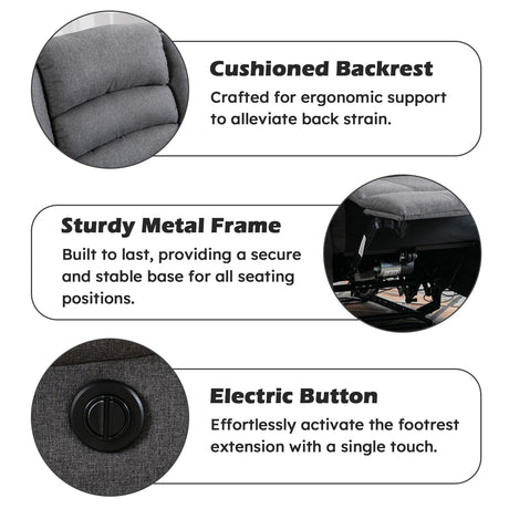 EBELLO Classic Power Recliner Chair, Oversized Electric Reclining Chair with Overstuffed Cushion and Back, Soft Fabric Adults Single Recliner Sofa for Living Room, Grey EBELLO