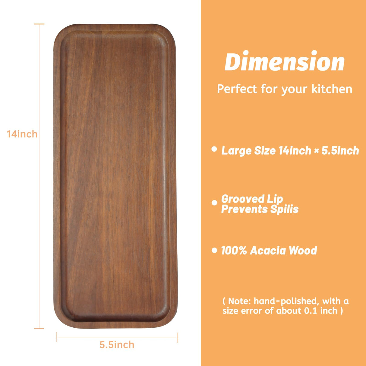 HOMKULA Solid Acacia Wood Serving Trays and Platters - Wooden Mini Charcuterie Boards, Rectangle Small Cheese Board for Food, Bathroom, Home Decor, Kitchen Counter, 14"x5.5" (1 Pack) HOMKULA