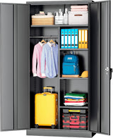 INTERGREAT Wardrobe Cabinets with Locking Doors and Shelves, Clothing Locker 72" X 32" X 16" Storage Cabinets for Home Room,Fire Department, School, Employee,Gym,Government (Black) INTERGREAT
