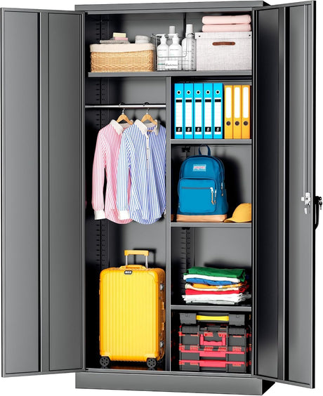 INTERGREAT Wardrobe Cabinets with Locking Doors and Shelves, Clothing Locker 72" X 32" X 16" Storage Cabinets for Home Room,Fire Department, School, Employee,Gym,Government (Black) INTERGREAT