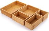 Lawei Set of 5 Bamboo Drawer Organizer Boxes, Desk Storage Box Kit, Drawer Storage Containers Tray Bins for Office, Kitchen, Bedroom, Children Room, Craft, Sewing Lawei