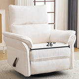 Rhevoy Oversized Recliner Chair, 26" Extra Wide 360° Swivel Rocker Recliner with Adjustable Headrest, Chenille Glider Rocking Nursery Chair with Overstuffed Armrest, Lumbar Support, White Rhevoy