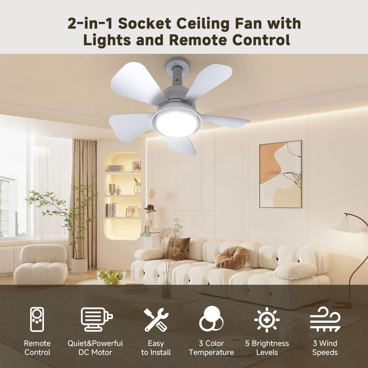 MOTCTQVD Ceiling Fans with Lights and Remote, Ceiling Fan Light 3000K-6000K 3 Colors Dimmable, Modern Ceiling Fan with Light, 1000 Lumens LED Ceiling Fans for Bedroom Garage Kitchen Living Room MOTCTQVD