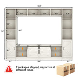 chartustriable 103" Wall Unit TV Stand with Storage for TVs up to 80" Large Farmhouse Wall Unit Entertainment Center w/Sliding Barn Door Cabinets and Power Outlet for Living Room, White chartustriable