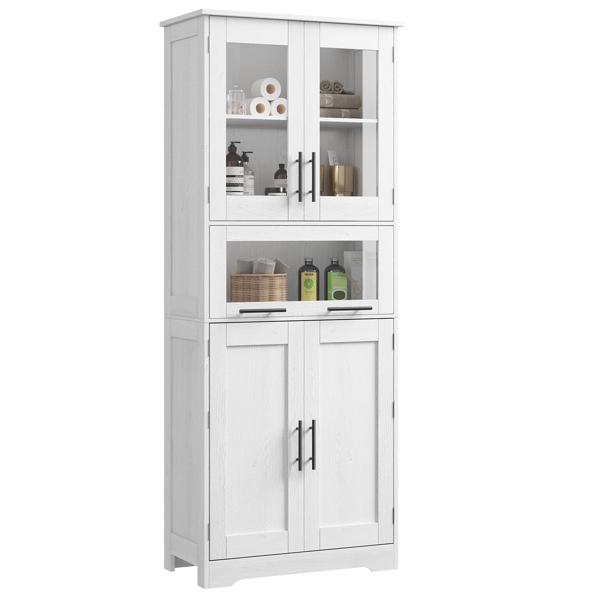 Tall White Freestanding Storage Cabinet with Glass Doors and Adjustable Shelves by IDEALHOUSE IDEALHOUSE