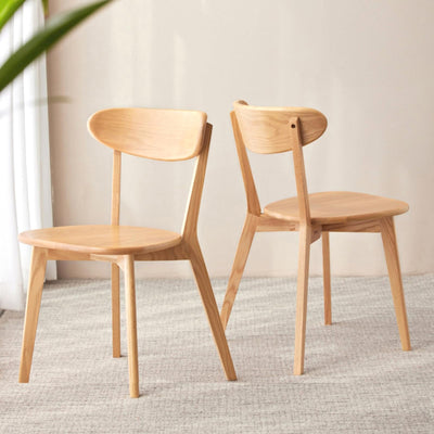 Grewood 100% Solid Oak Wood Dining Chairs Set of 2, Mid Century Modern with Wide Rounded Backrest, Chairs for Dining Room, Kitchen Chairs, Original Wood Color