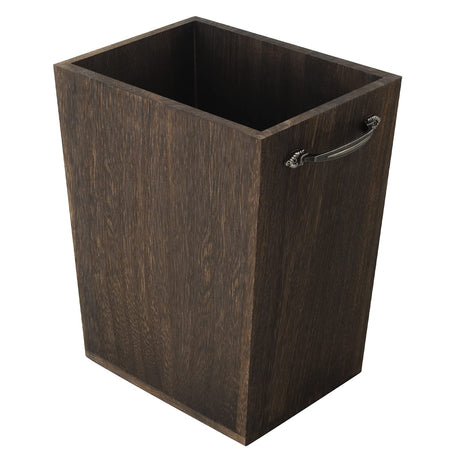Trash Can Wastebasket Wood Garbage Container Bin with Built-in Double Metal Handles for Office, Bedroom, and Bathroom, Dark Brown OYEAL